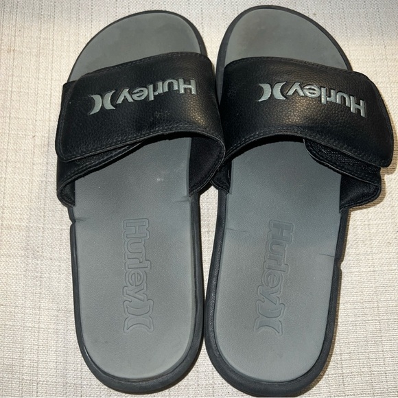 HURLEY Size 8 Black with Gray Logo Adjustable Men's Comfort Slide Sandals - Picture 11 of 11